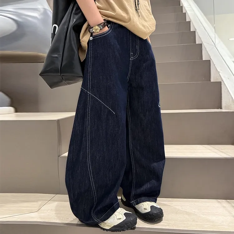 男童加绒牛仔裤秋冬2025新款儿童一体绒加厚裤子痞帅风男孩阔腿裤