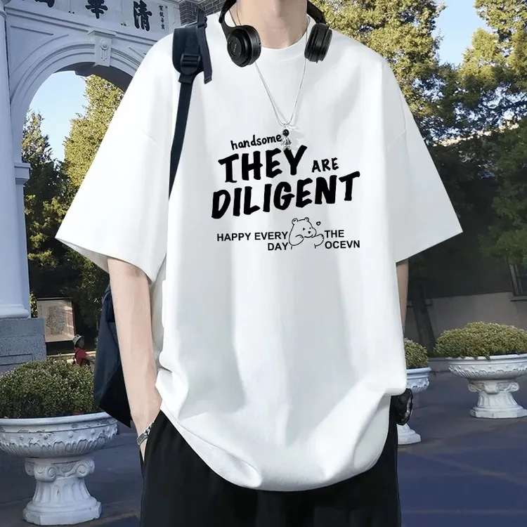 100%纯棉短袖t恤男士夏季美式休闲宽松潮牌学生情侣款白色半袖ins
