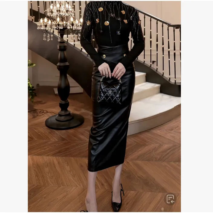 【FUNANI】轻奢设计感2025收腰高腰显瘦百搭半身裙女皮裙X2530959B