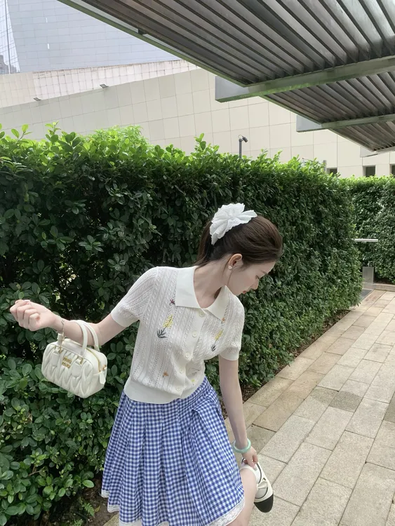 EIA一尧【耶鲁甜心】上衣温柔绣花短袖气质正肩polo衫夏日韩系学院