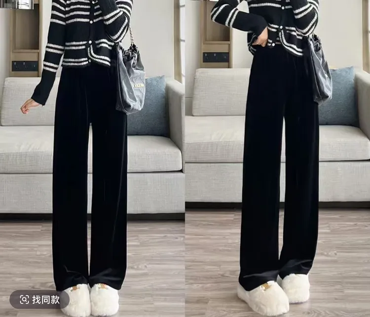 【慧姐专属】高腰休闲裤松紧腰窄版阔腿裤加绒秋冬时尚网红