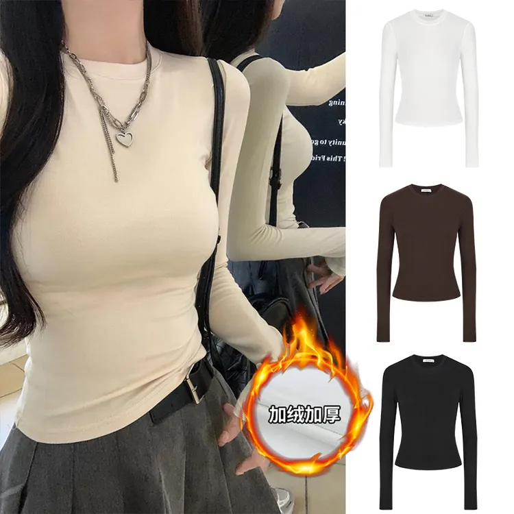 Moses Queen/魔西女王辣妹掐腰长袖T恤秋冬修身打底衫加绒上衣