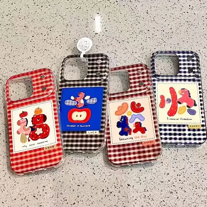 卡通格纹木马适用苹果17Promax手机壳16vivo华为oppo小米17防摔15