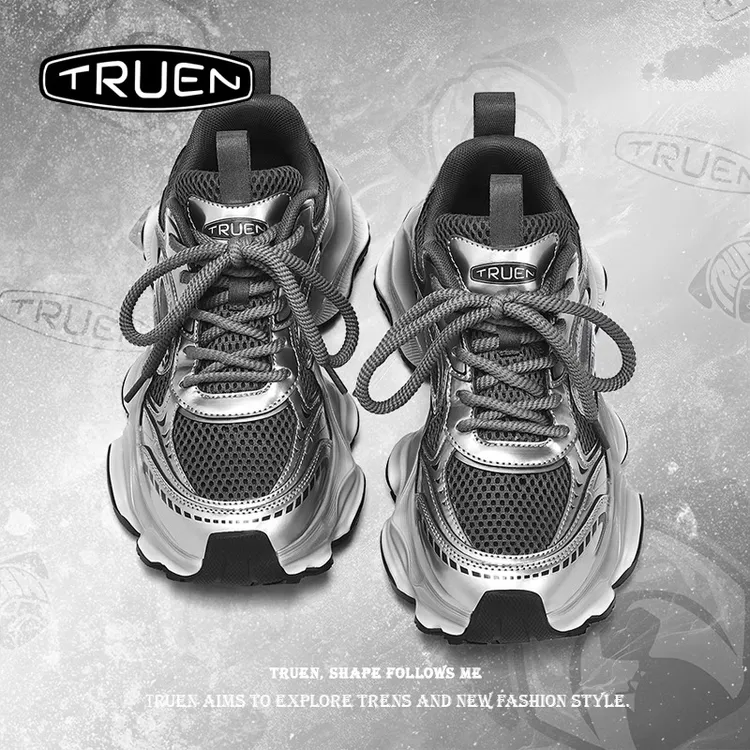 真恩老爹鞋女夏季增高厚底2024新款小个子香港银色显脚小鞋子男鞋