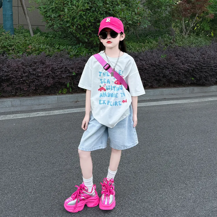 女童夏季短裤套装2025新款夏装运动洋气休闲宽松短袖短裤两件套潮