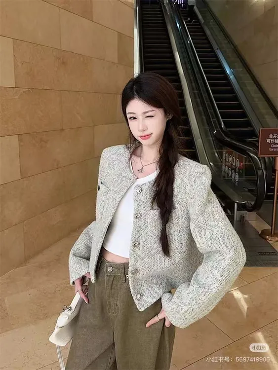 轻奢小香风粗花呢短外套女秋冬季小个子百搭名媛千金上衣