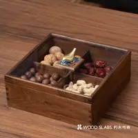 新款铜鸟干果盒原木四格收纳盒水果点心盒