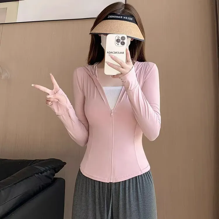 衣女夏新款修身透气遮阳服防紫外线冰丝连帽外套上衣