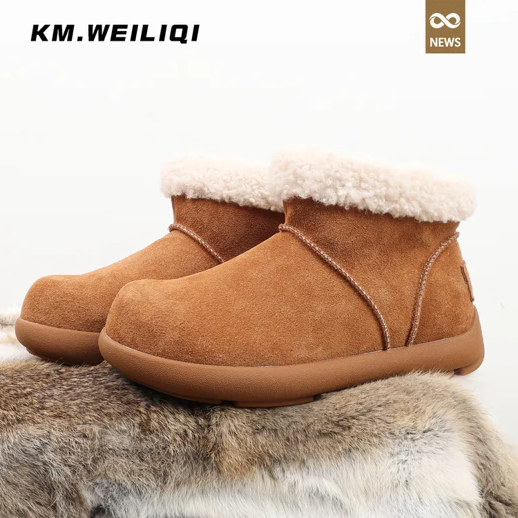毛绒雪地靴男女冬季加绒加厚保暖短筒靴子时尚毛毛靴勃肯靴复古