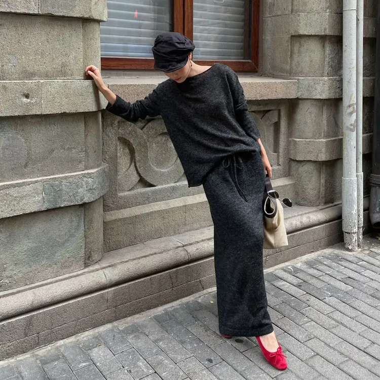 PURITY YH韩系高级时尚穿搭休闲羊毛上衣女秋松紧腰半身裙两件套