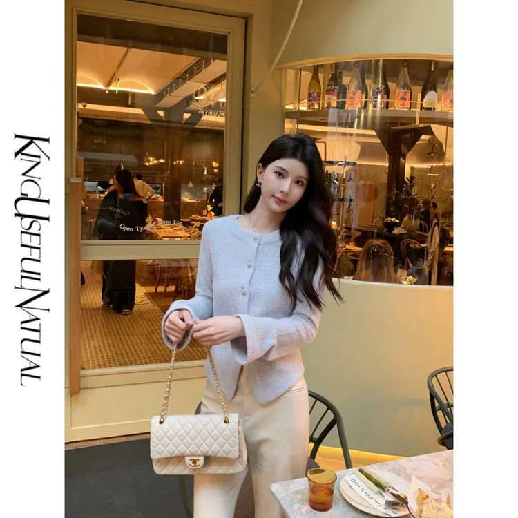 KUN【云朵衫】柔软触感 针织定制秋冬雾霾蓝色微收腰百搭上衣