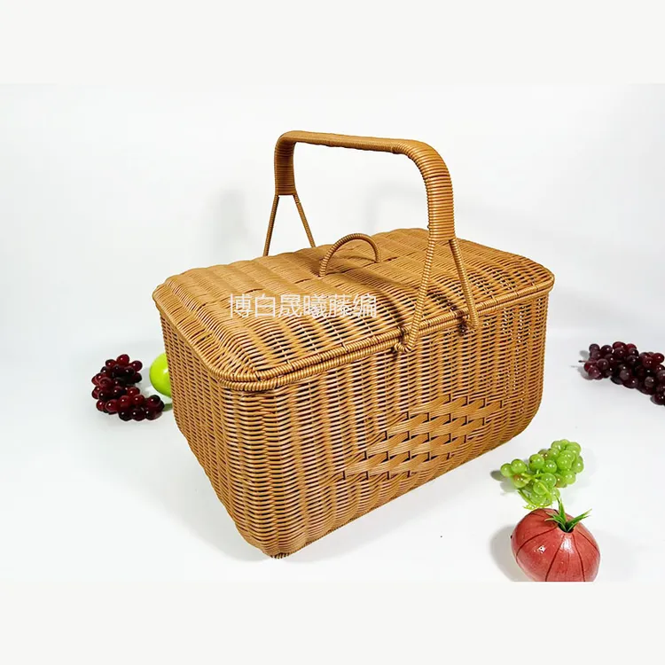单层方型拜拜篮手提篮菜篮水果篮藤编篮手工家用买菜（大号中号）