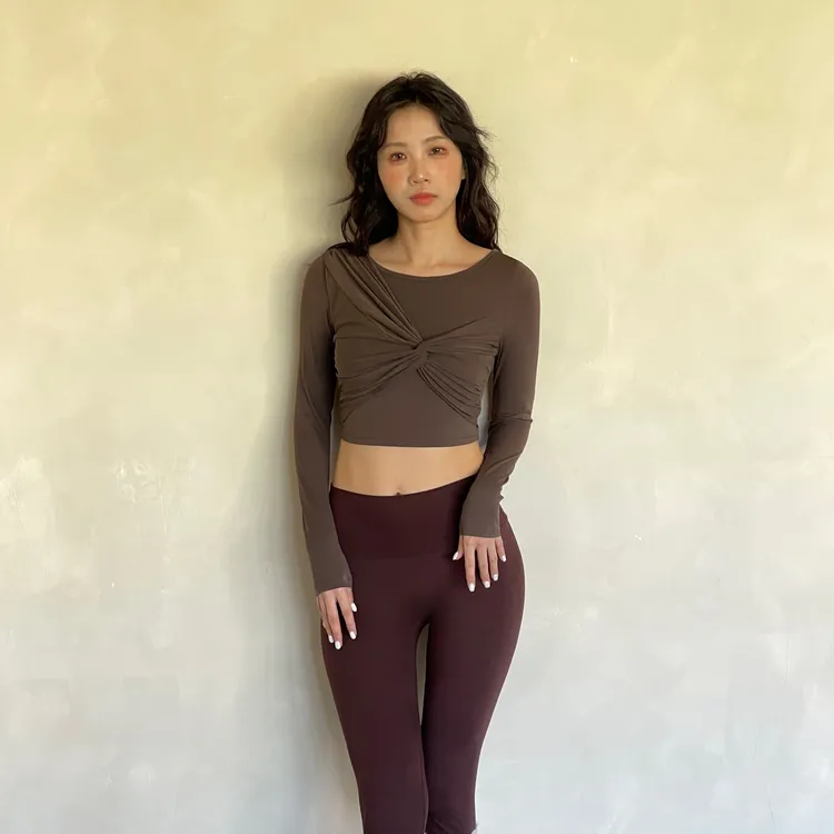 kokoyaya瑜伽服上衣长袖网纱普拉提运动t恤带胸垫健身衣训练秋冬