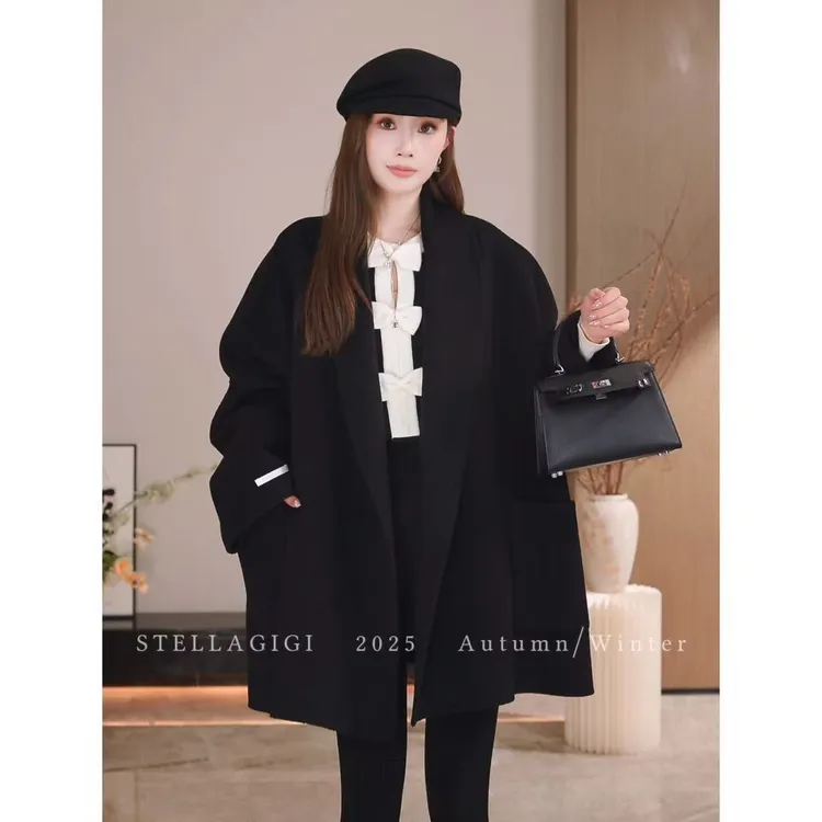 SG / 杨依姗 AW极简斗篷廓形双面呢羊毛大衣WT-20252323