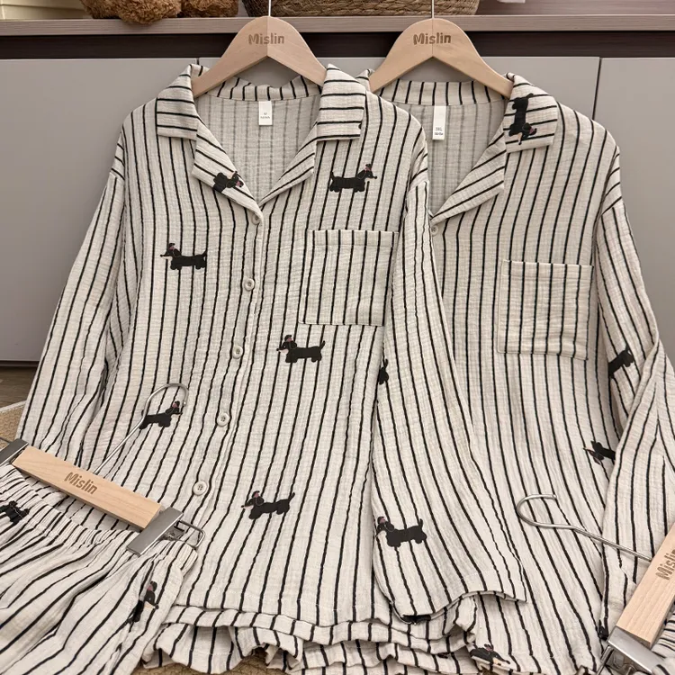 睡衣宽松条纹春秋长袖秋季休闲情侣家居服套装全棉睡衣礼盒装