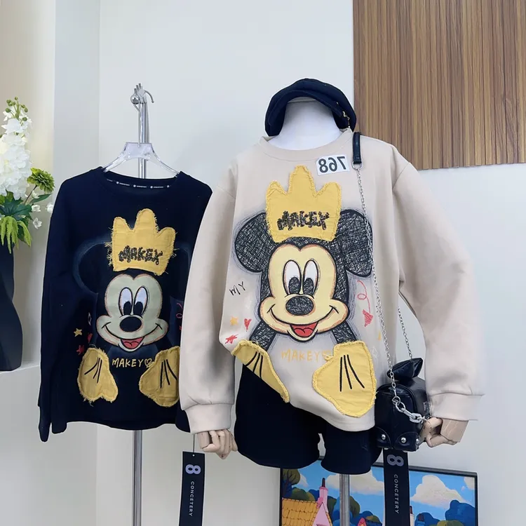 （767/768）y2025新款秋冬卡通刺绣卫衣女加绒加厚潮牌印花宽松上衣