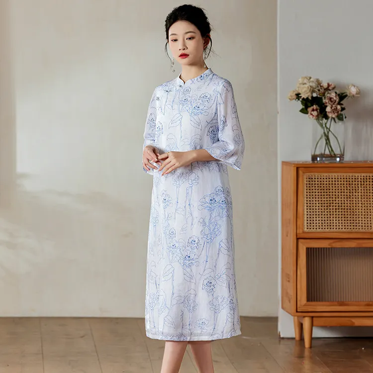 DUCURNO新中国风旗袍连衣裙女夏季2025新款优雅文艺覆古修身提花