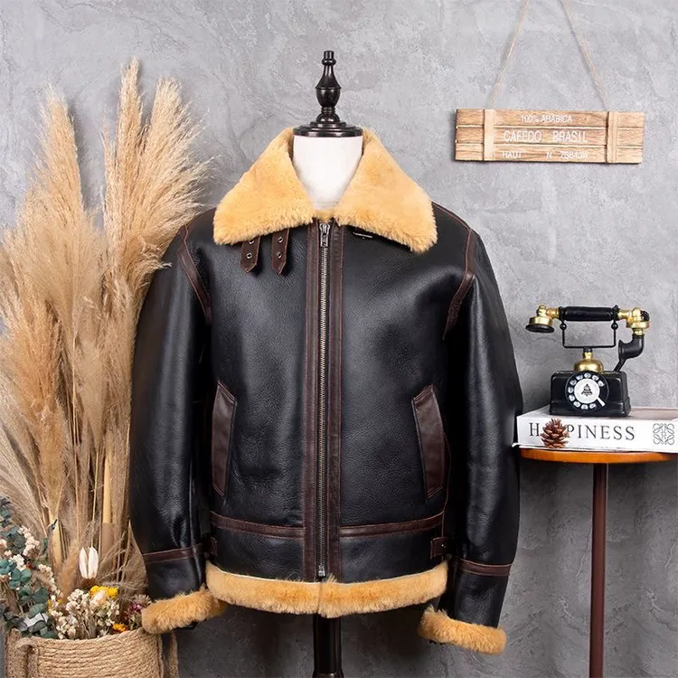 男士真皮原生态皮毛一体加厚b3款羊皮羊毛冬季保暖翻领外套