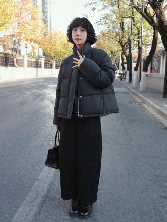 TT设计师【稀世臻荣】老钱风简约复古羊毛混纺白鹅绒羽绒服TT191608