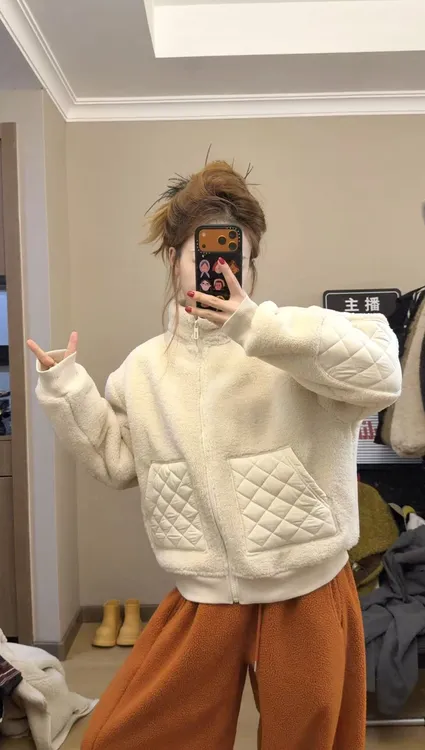 YM.“暖绒系列‘’韩星同款糕糕毛加绒加厚百搭显高潮流保暖休闲外套