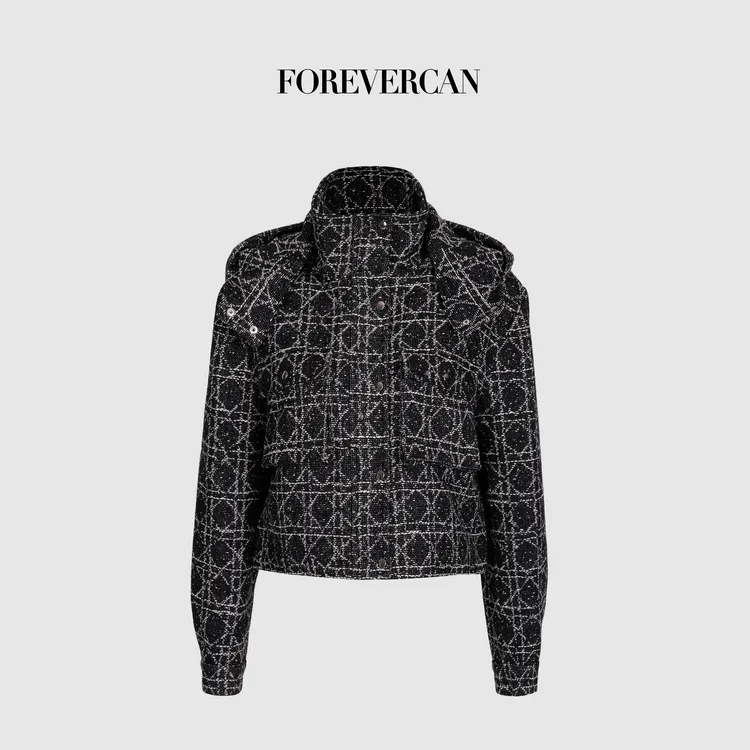 FOREVERCAN“暮光巴黎”千金气质金丝藤格纹粗花呢外套SC22757
