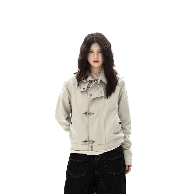 美式复古秋季美式复古飞机扣工装外套男女潮牌正肩短款夹克情侣潮