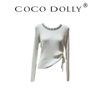 COCO DOLLY2025新款高级感时尚气质抽绳圆领镶钻针织衫长袖25703
