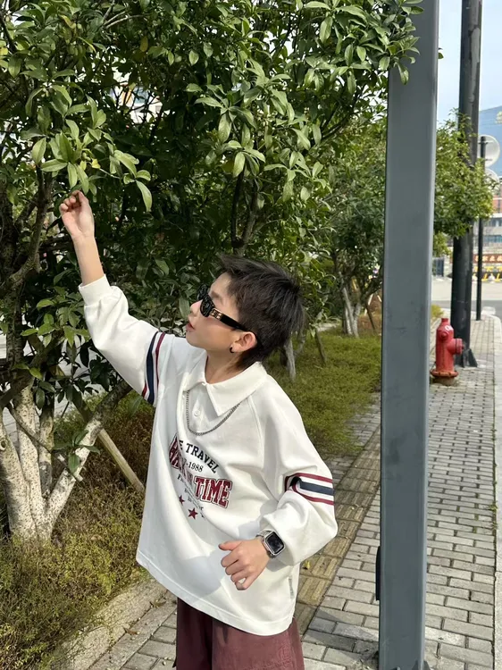 男童春季学院风白色字母POLO衫中大童潮童装