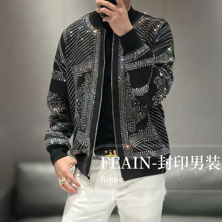 【八星八箭】高端定制立体水晶奥钻休闲棒球领夹克8001