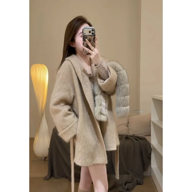 淑女风时尚洋气长袖外套休闲百搭针织长袖开衫高腰半身裙短裙套装