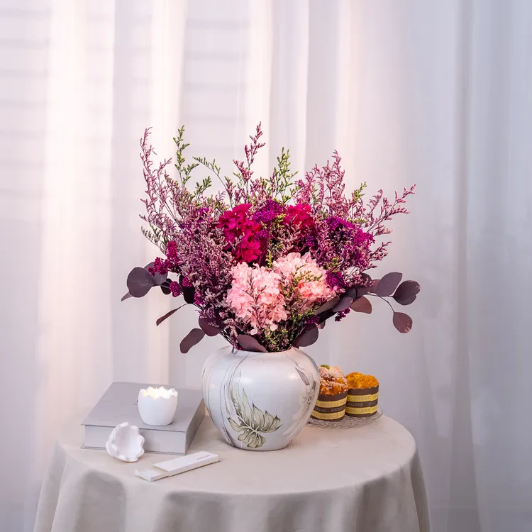 「花洛」现代客厅餐桌斗柜岛台客厅干花永生花 能放三到五年的真花