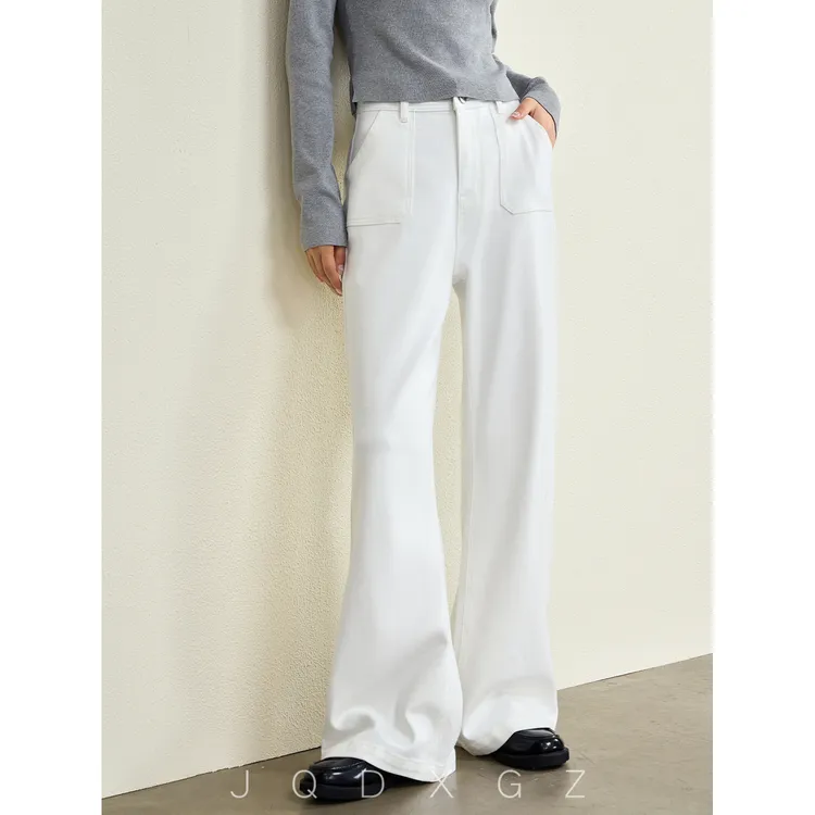 白色牛仔裤女秋季高级感微喇裤高腰显瘦宽松裤子新款25QK3776