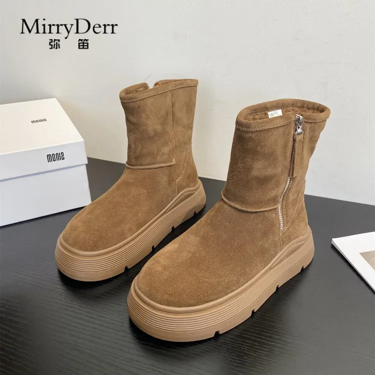 厚底高端雪地靴女2025新款冬季美拉德侧拉链复古森系加绒保暖棉靴