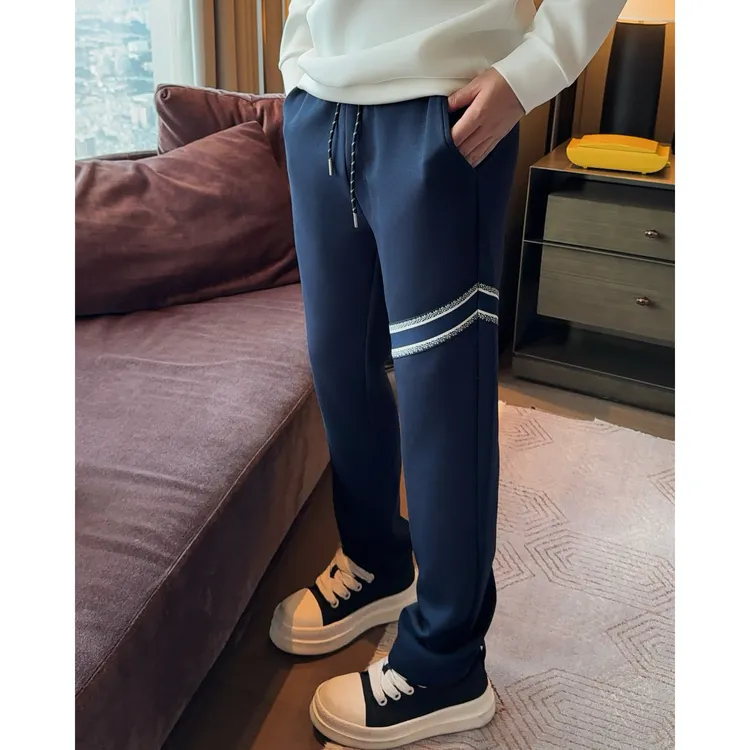 【斜纹织带】秋季简约舒适弹性液氨棉抗皱百搭刺绣休闲长裤李查德