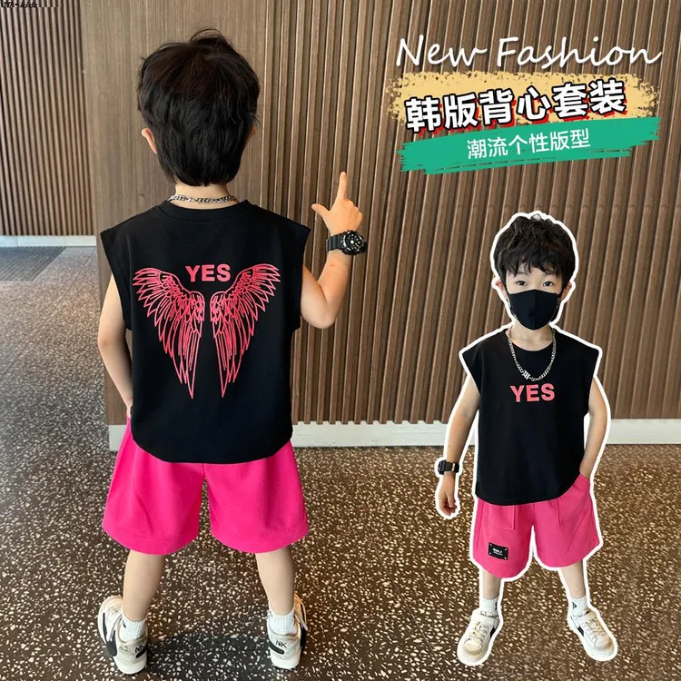 韩系时髦儿童洋气运动夏装2025新款潮流帅气休闲男童夏季无袖套装