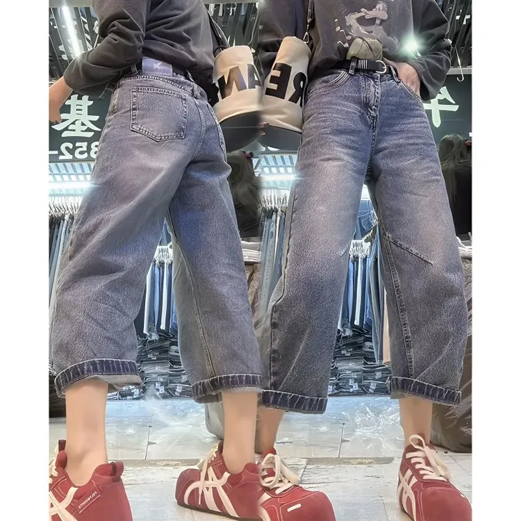 春季新款复古弹力九分哈伦牛仔裤女2026年梨形显瘦大码直筒老爹裤