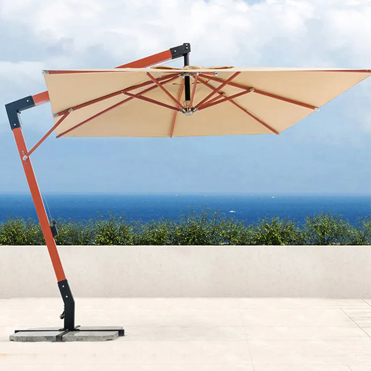 户外庭院别墅遮阳伞咖啡厅罗马伞室外高端木纹七字铝合金太阳大伞