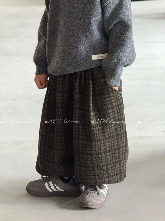 MJL【现货】冬款【格调】加绒格子束脚儿童休闲裤丨MJ2526