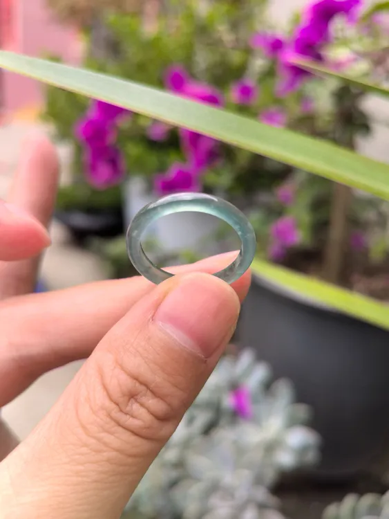 翡翠冰细条蓝水女款戒指显手白百搭四季款