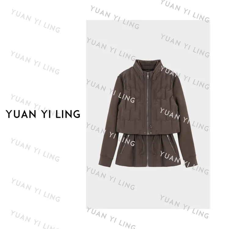 袁艺灵【周末】秋冬鹅绒服拼接夹克可抽绳显瘦外套