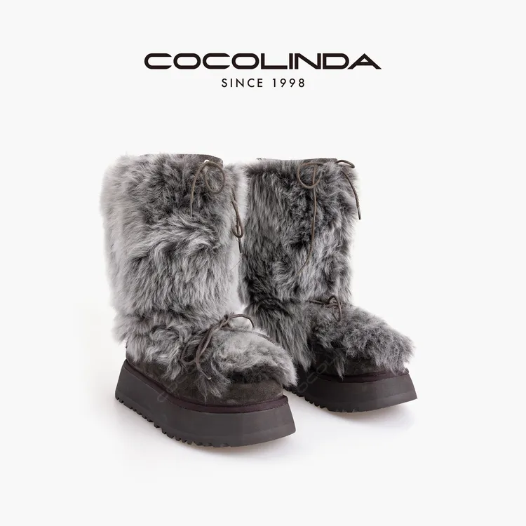 COCOLINDA ”北欧小镇”【牛反绒】罗兰风羊毛防水台雪地靴（4cm）X5652