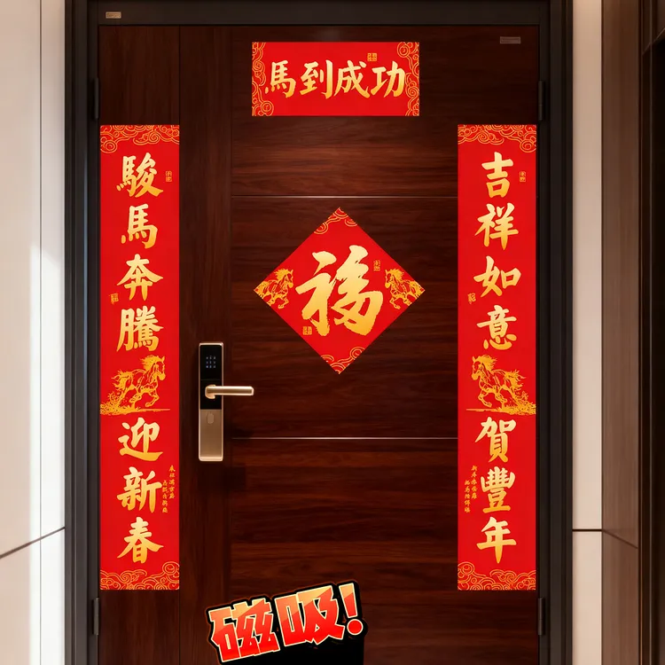 马年对联2026年磁吸春联特大号整面磁铁新年福字门幅磁性自吸门联
