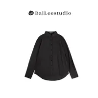 【柏栗良品】秋季新品~百搭秋冬韩范翻领磨毛净版圆下摆衬衫BL158