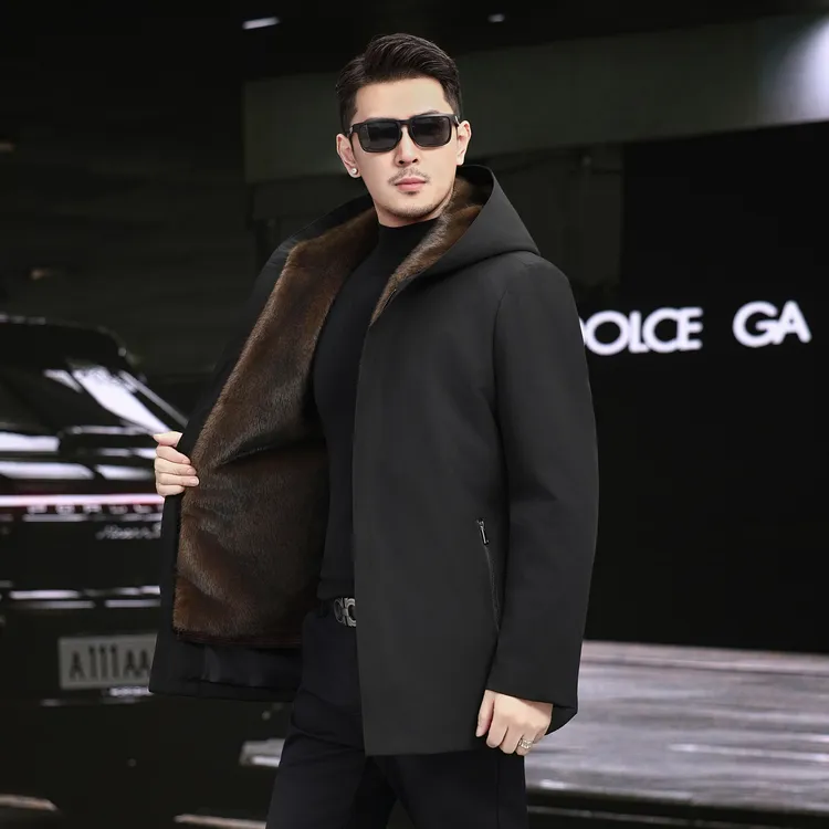 (杰哥严选)海宁冬季派克服男士可拆卸内胆中年中长款连帽大衣外套