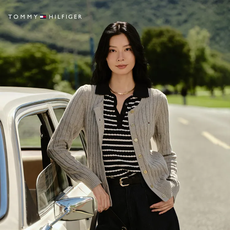 【绞花肌理】Tommy25秋冬女装纯棉圆领合体毛衣针织开衫外套04356