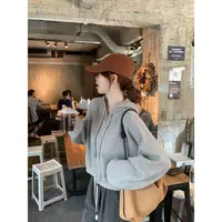 【C·Cai】 韩系细针织连帽拉链831-1#短款小个子毛衣女简约毛衣