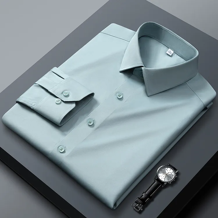 稻草人高挡商务长袖男士衬衫无痕衬衣免烫轻奢纯色休闲上班白衬衫