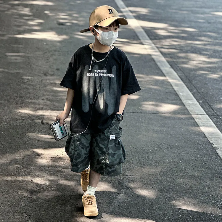 男童短袖套装2025新夏款儿童休闲洋气夏装潮流运动中大童装TZW905
