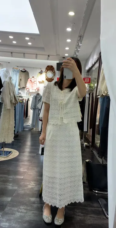 夏季新品蕾丝设计上衣半身裙两件套套装时尚淑女气质洋气高档精品