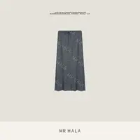 MRHALA耕云精织马海毛抽绳廓形松紧直筒式长裙女 LQ58017 